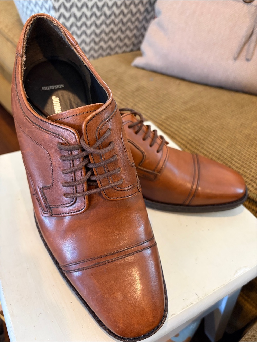 Johnston & Murphy Cognac Brown Cap-Toe Leather Derbys
